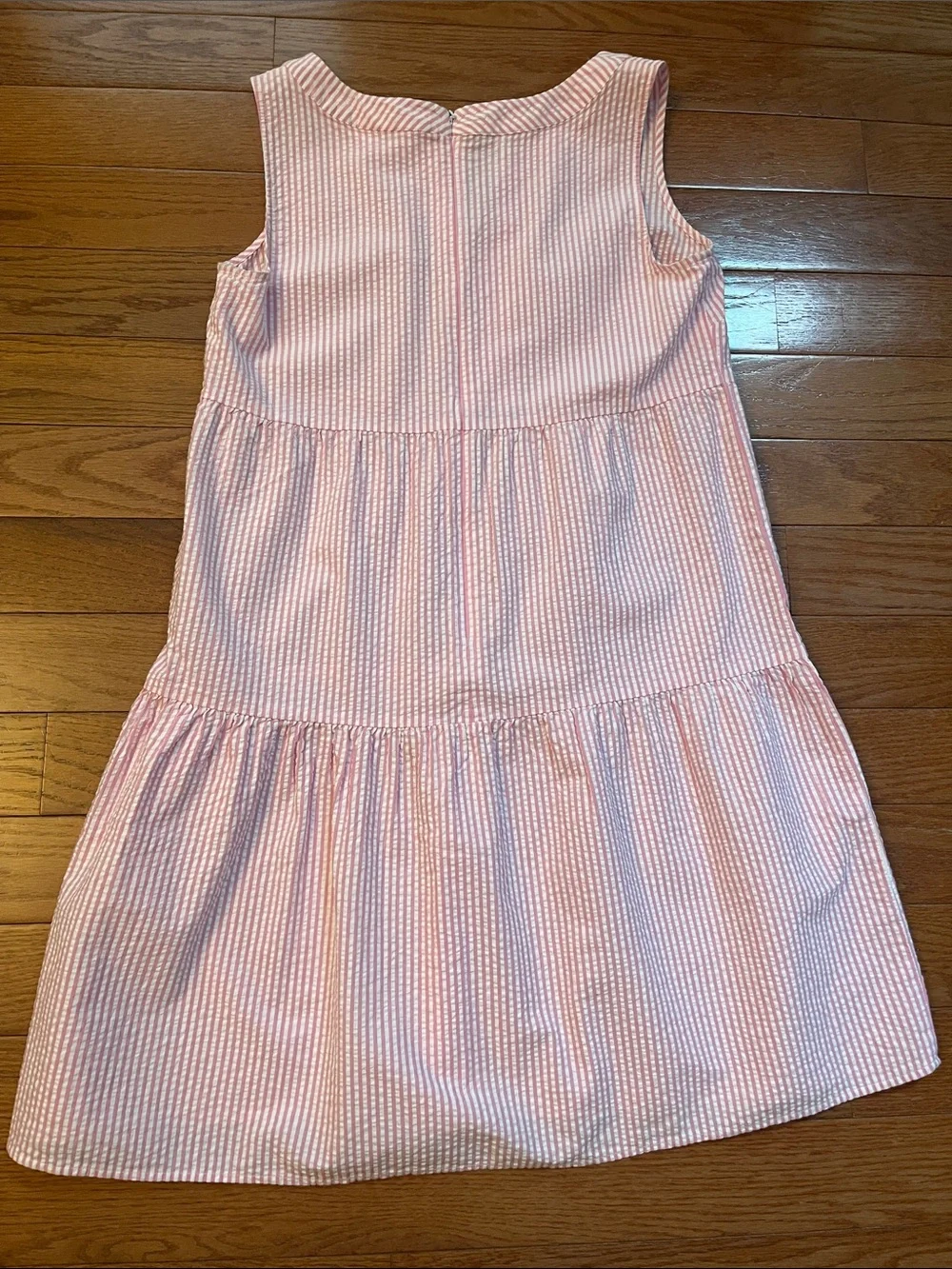 TALBOTS Pink & White Striped Tiered Short Seersucker Sleeveless Dress, Women's 8